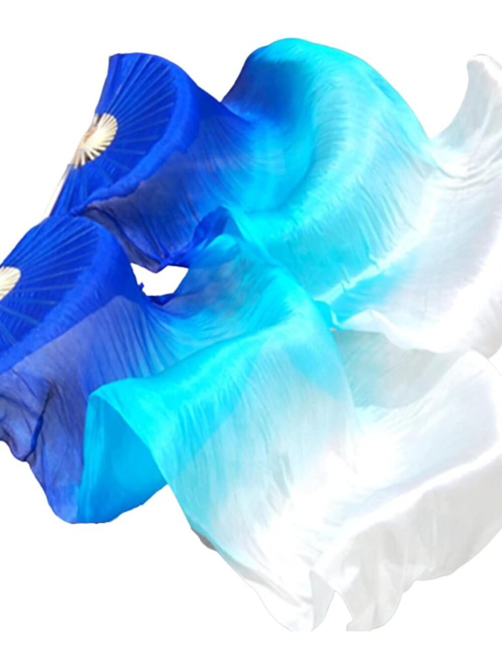 Belly Dance Faux Silk Veil Fans, 1 Pair Left+Right Faux Silk Bamboo Long Fans Ve